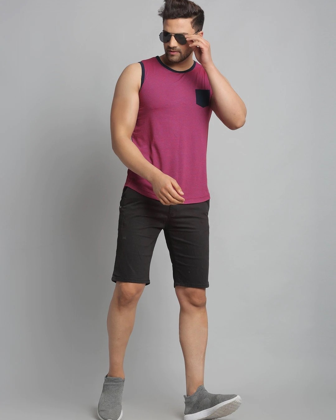 Shop Men's Purple Sleeveless T-shirt-Front