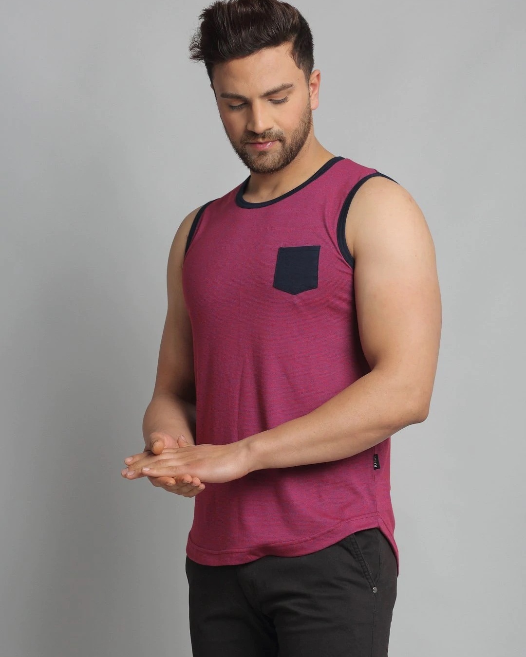 Shop Men's Purple Sleeveless T-shirt-Design