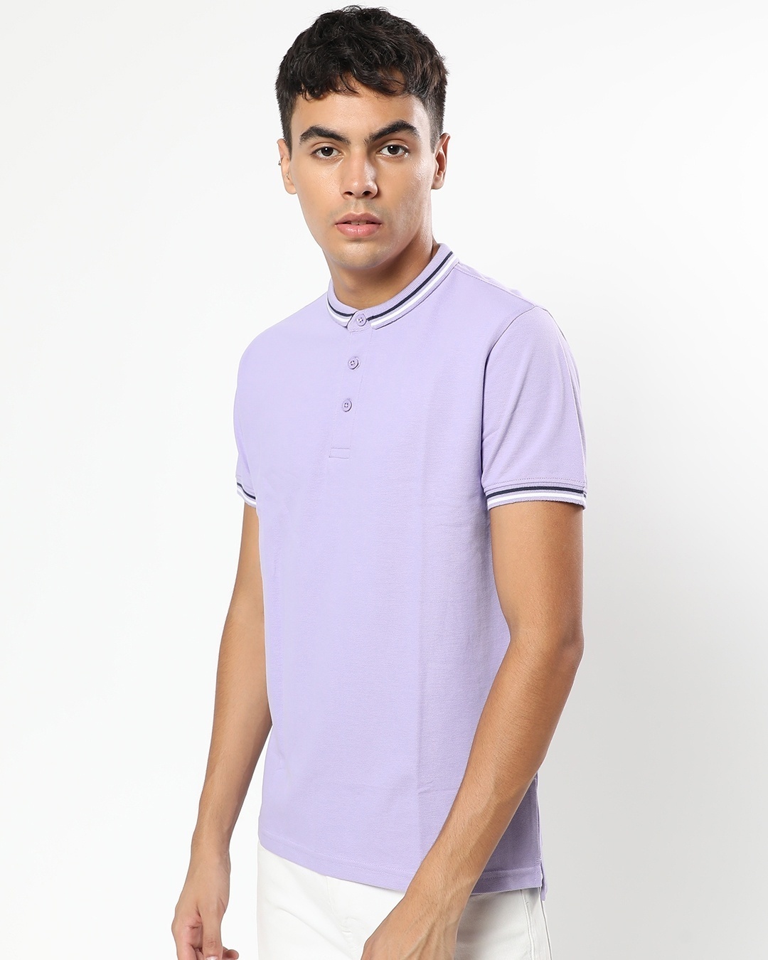 Shop Men's Purple Small Collar Tipping Polo T-shirt-Back