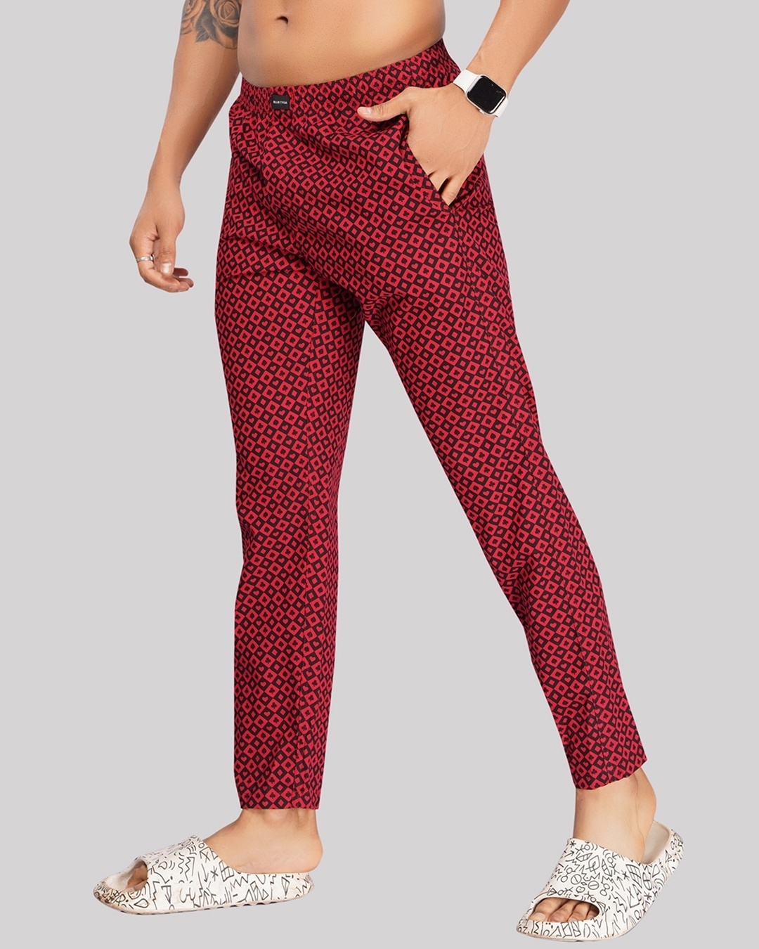 Shop Men's Red All Over Printed Pyjamas-Back