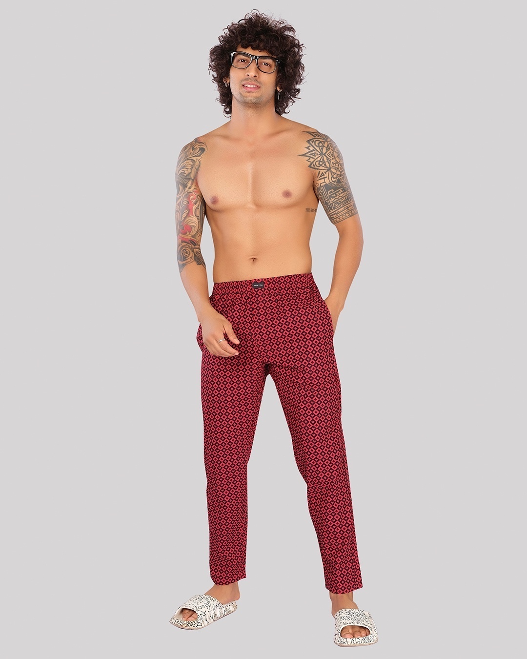 Shop Men's Red All Over Printed Pyjamas-Full