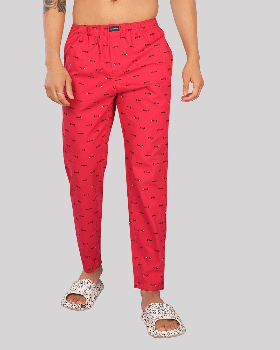 Shop Men's Red All Over Printed Pyjamas-Front