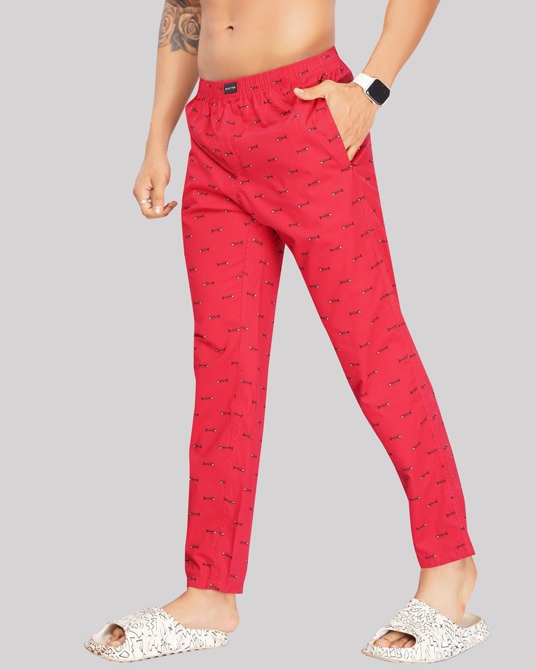 Shop Men's Red All Over Printed Pyjamas-Back