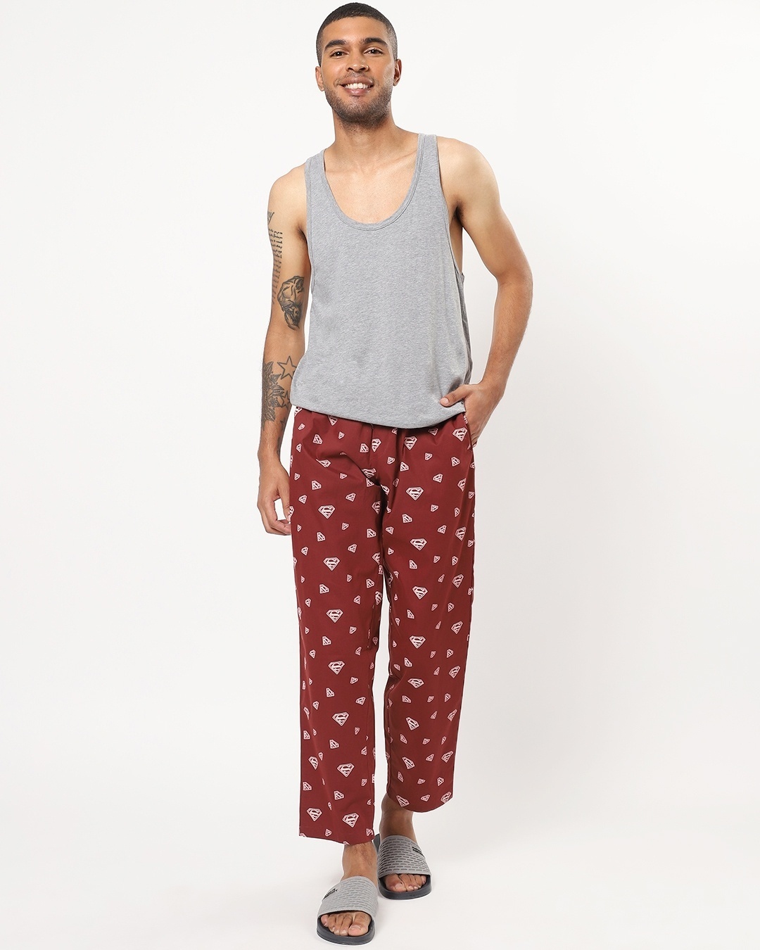 Shop Men's Red All Over Super Doodle Printed Pyjamas-Full