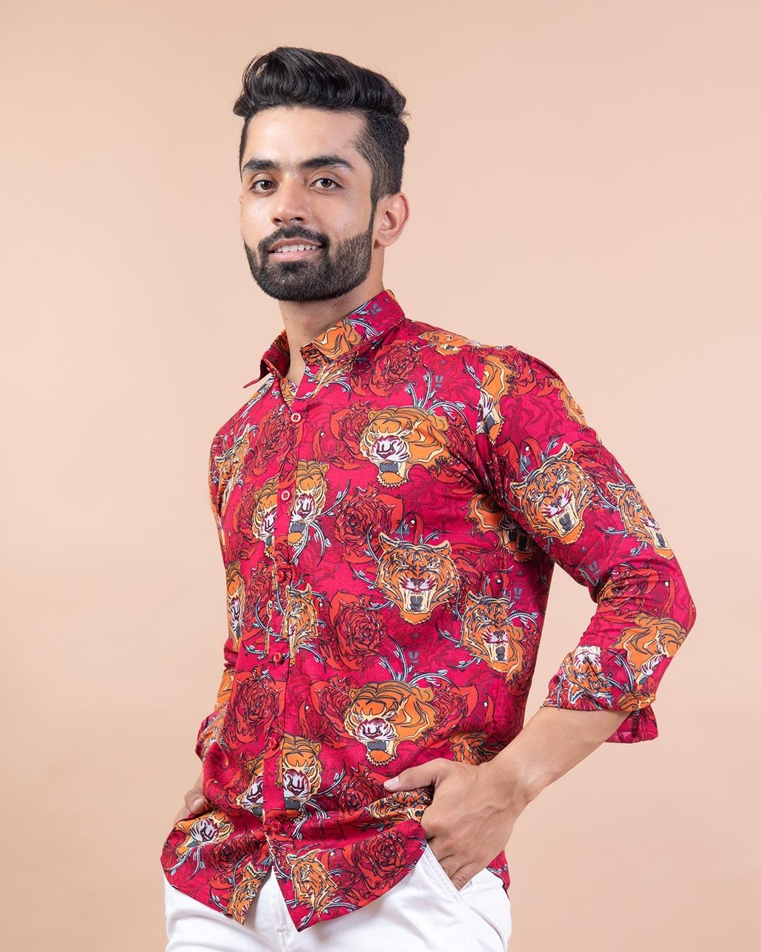 Buy Men's Red All Over Tiger Printed Relaxed Fit Shirt for Men Red ...