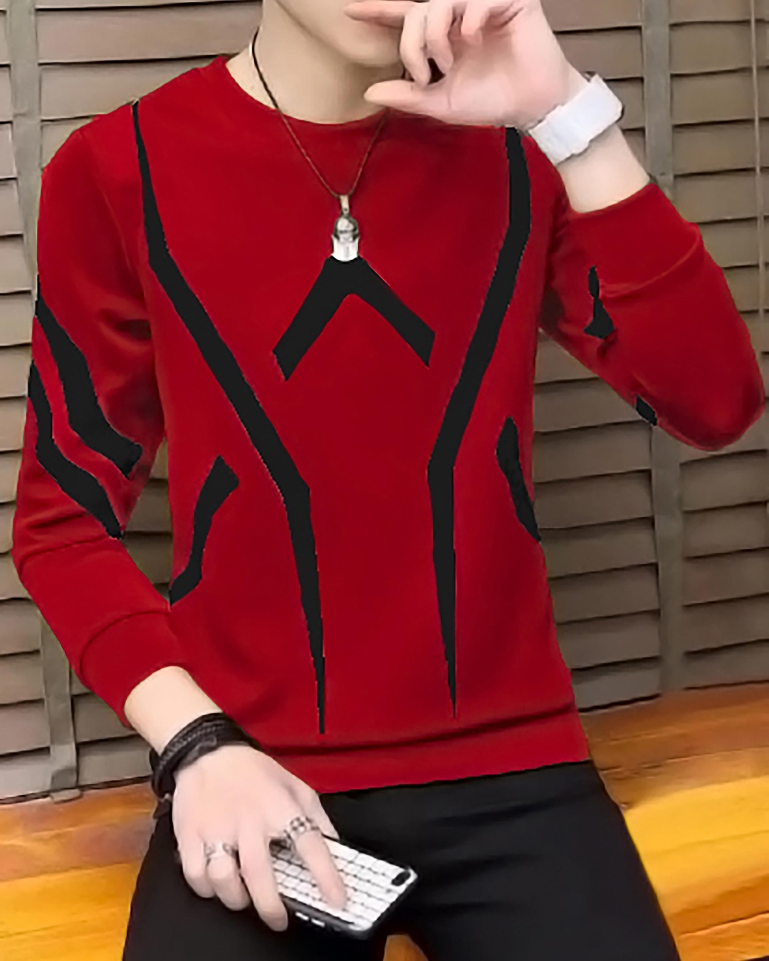 Buy Men's Red and Black Color Block Tshirt for Men Red Online at Bewakoof