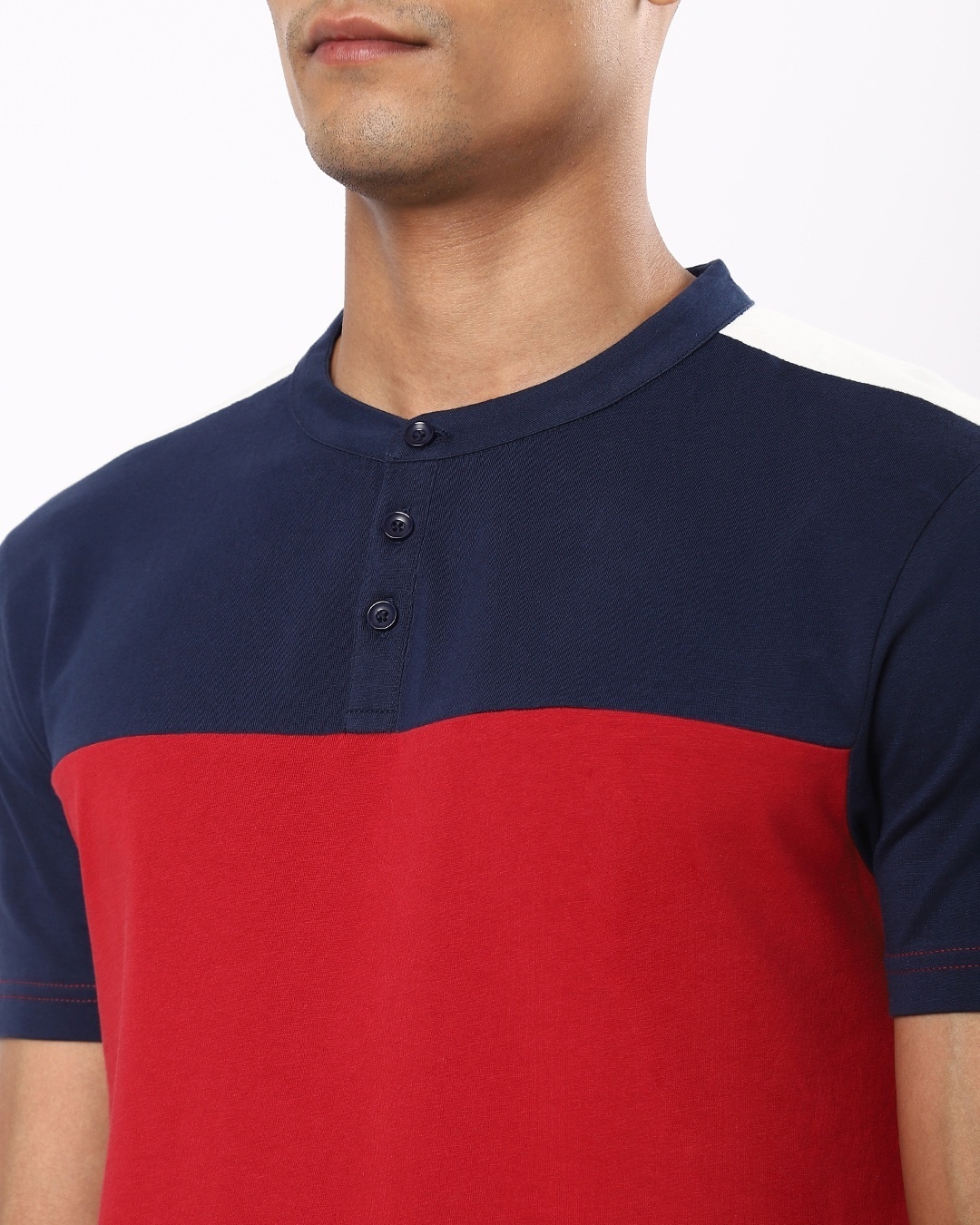 Shop Men's Red and Blue Color Block Henley T-shirt