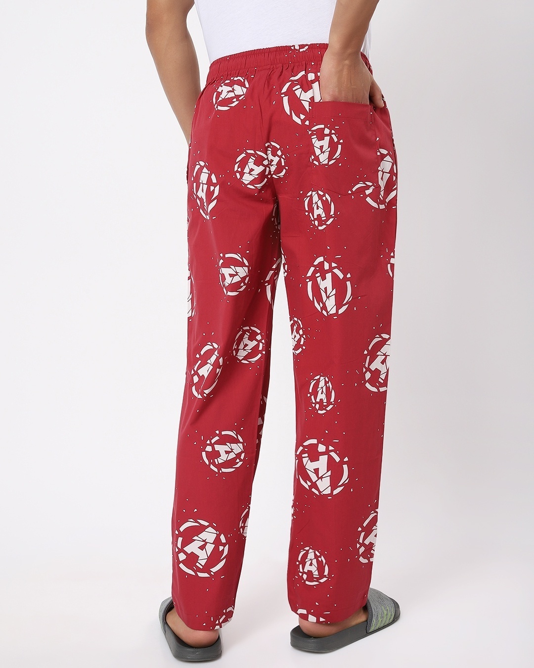 Shop Men's Red Avengers Broken Logo Printed Pyjamas-Design
