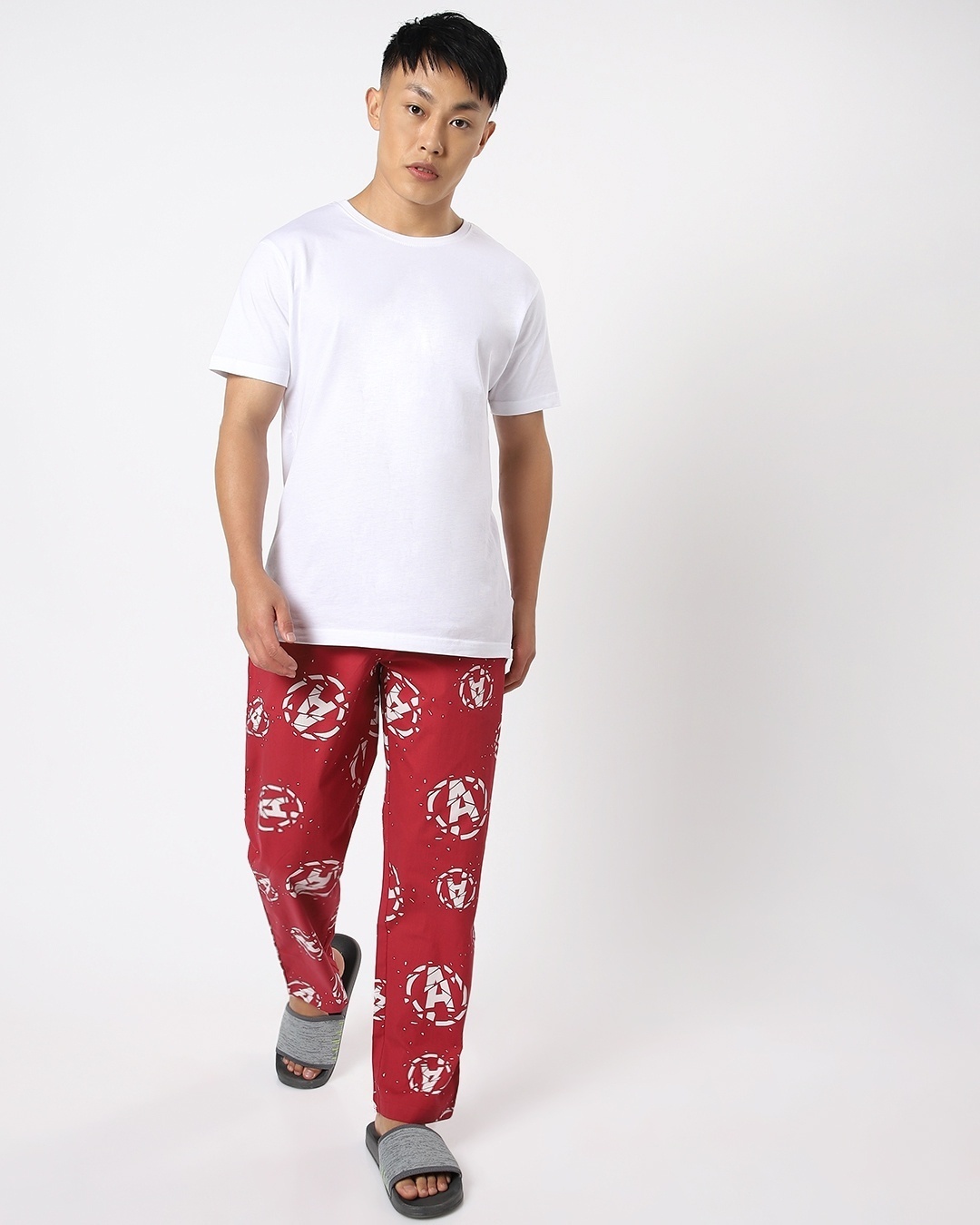 Shop Men's Red Avengers Broken Logo Printed Pyjamas-Full