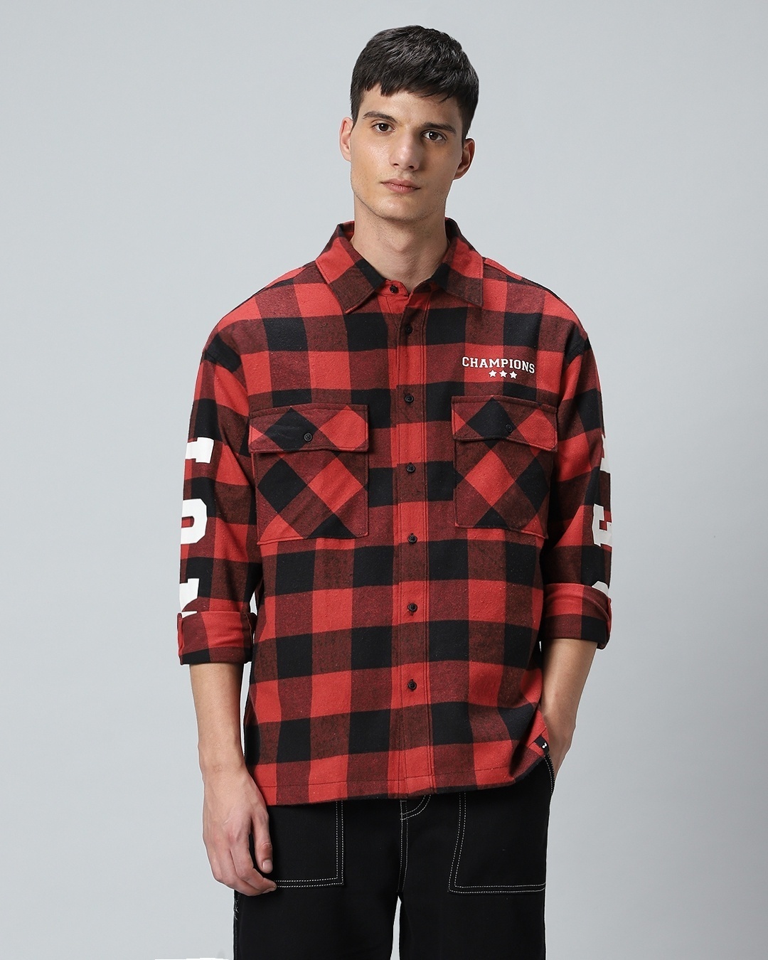 Men's Red & Black Reb Checked Oversized Shirt