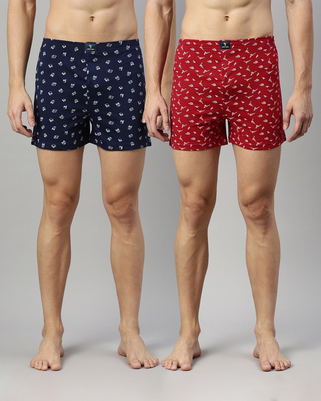 Shop Men's Red & Blue All Over Printed Cotton Boxers (Pack of 2)-Front