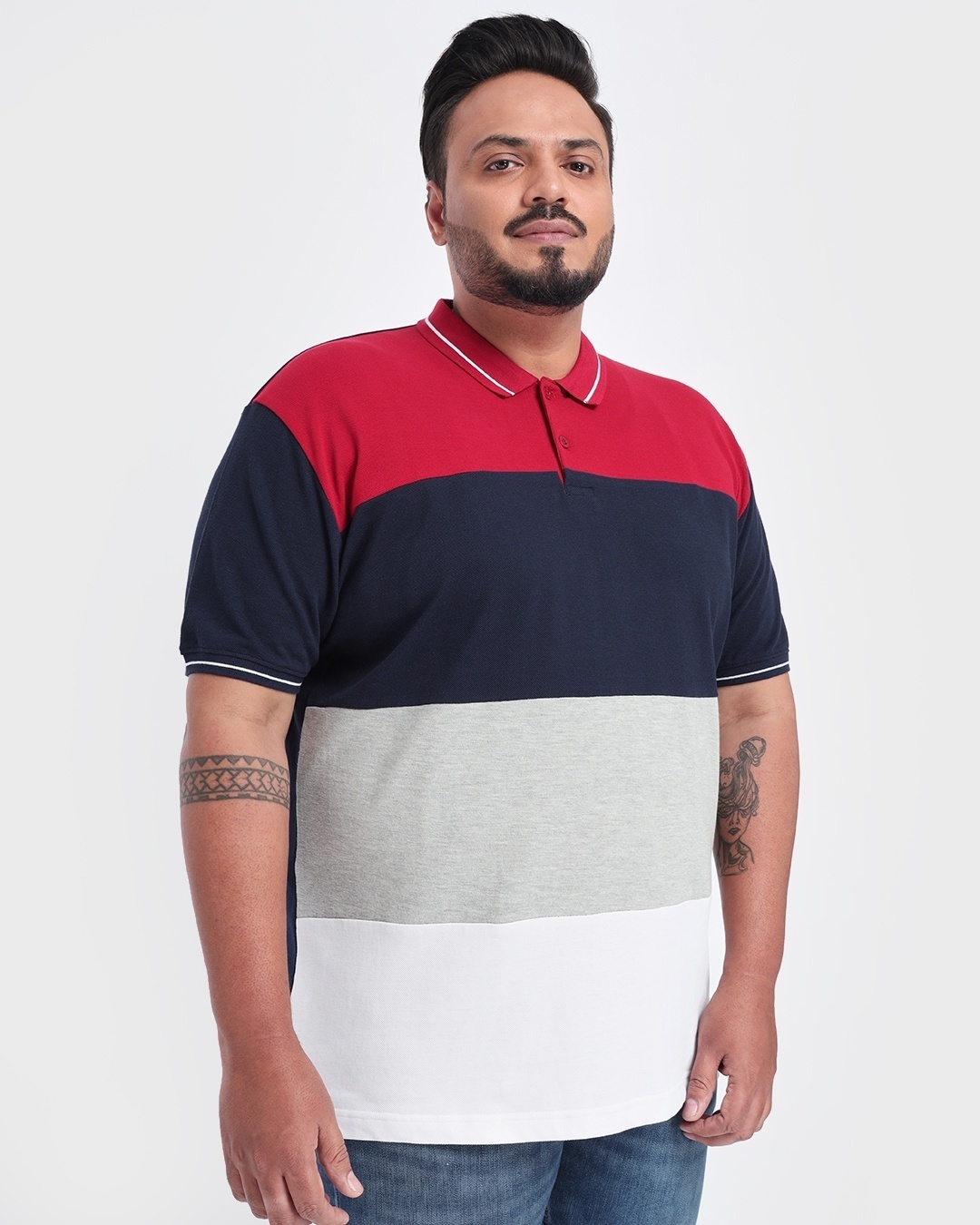 Shop Men's Red & Blue Color Block Plus Size Polo T-shirt-Front