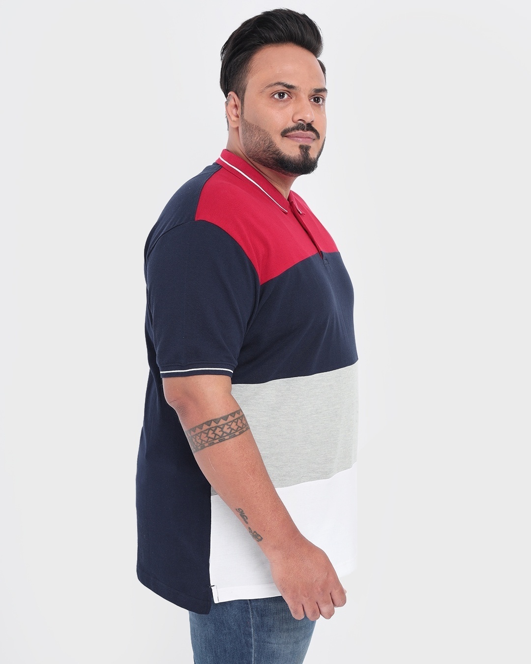 Shop Men's Red & Blue Color Block Plus Size Polo T-shirt-Back