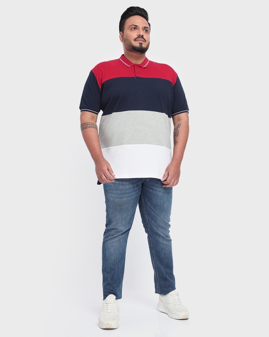 Shop Men's Red & Blue Color Block Plus Size Polo T-shirt-Full