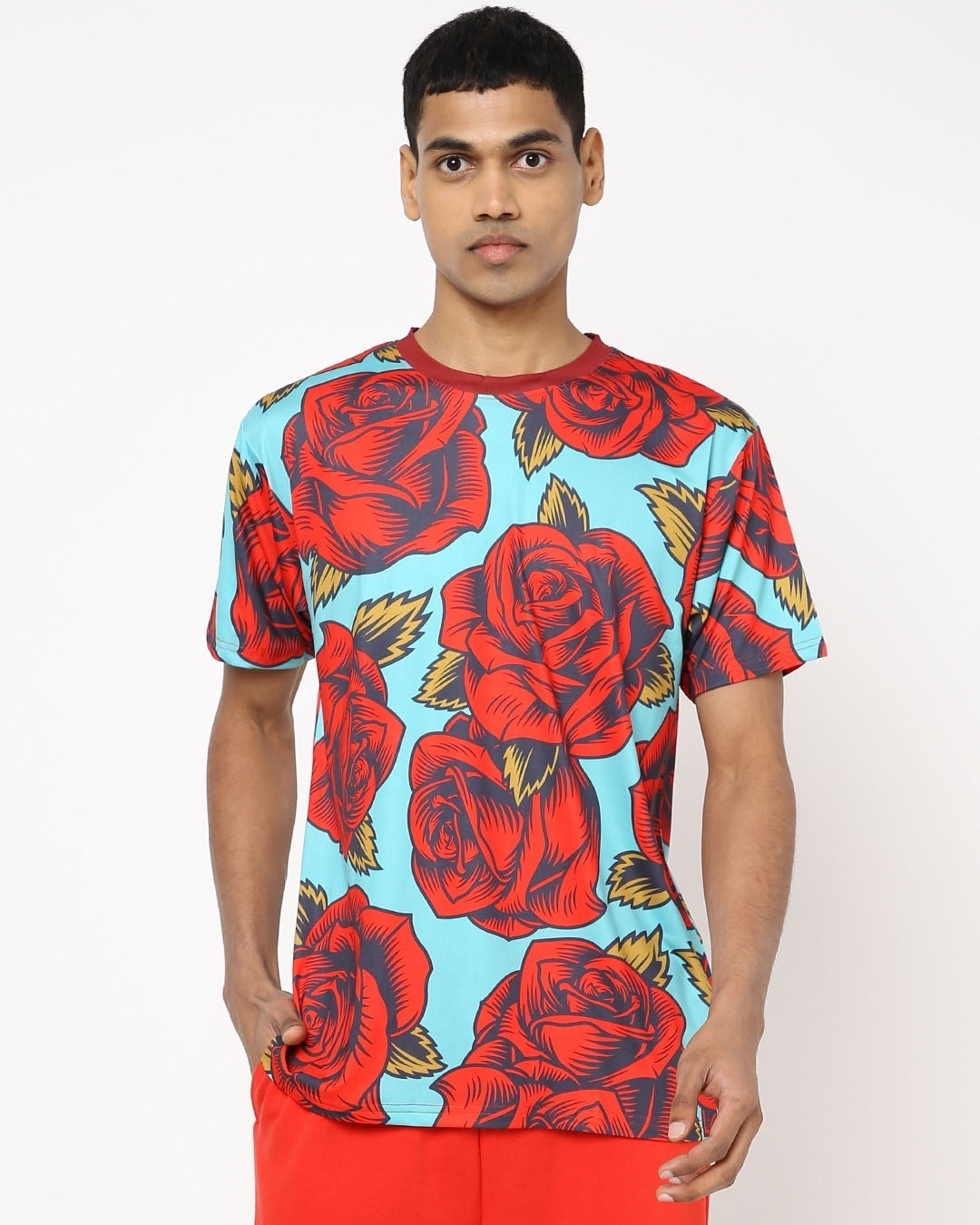Men's Red & Blue Vermilion All Over Floral Print T-shirt for Men Red Online at Bewakoof