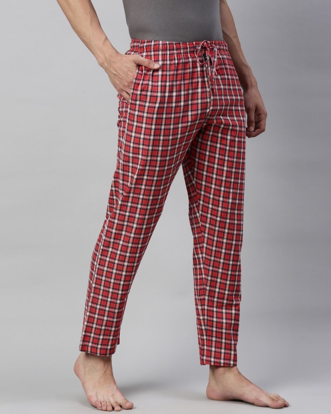 Shop Men's Red Checked Cotton Pyjamas-Back