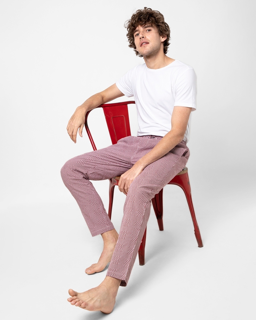 Shop Men's Red Checked Elasticated Cotton Relaxed Fit Pyjamas