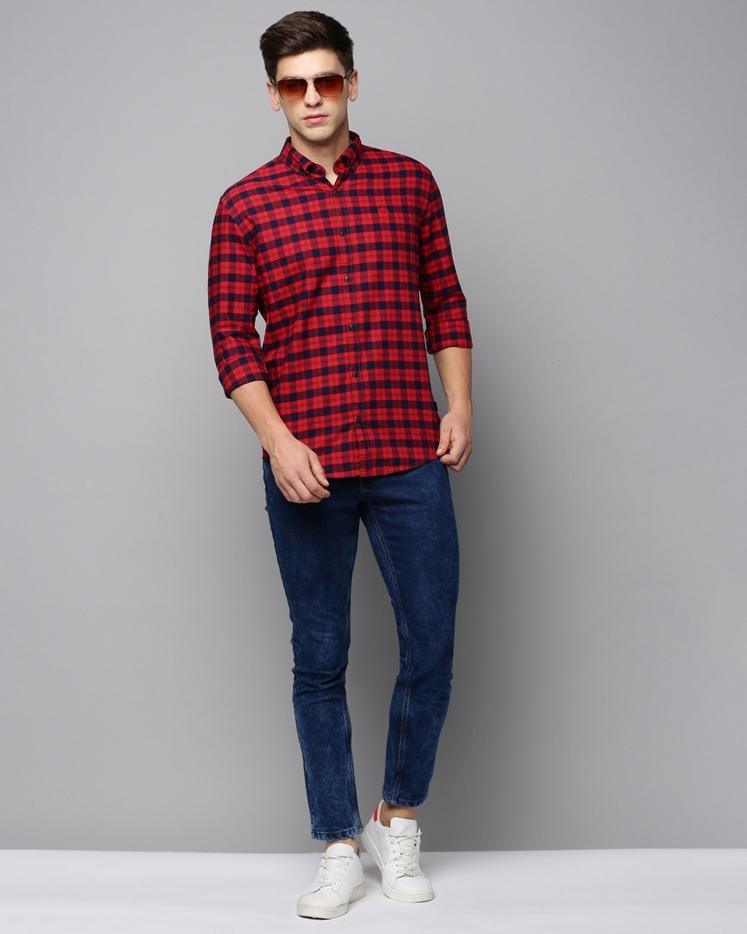 Men's Red Checked Slim Fit Shirt