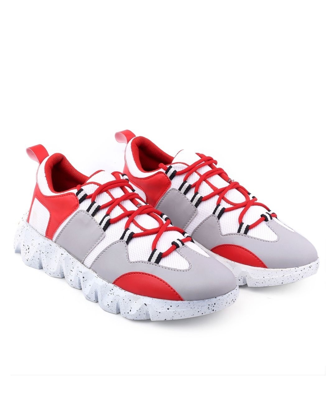 Shop Men's Red & Grey Color Block Lace Up Sneakers
