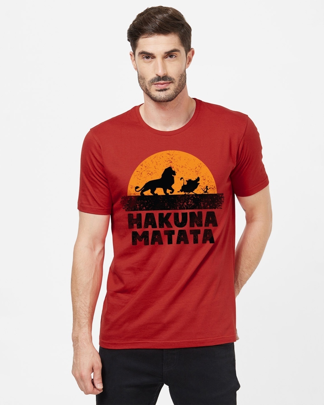 Shop Men's Red Hakuna Matata Disney Official Typography Cotton T-shirt-Front