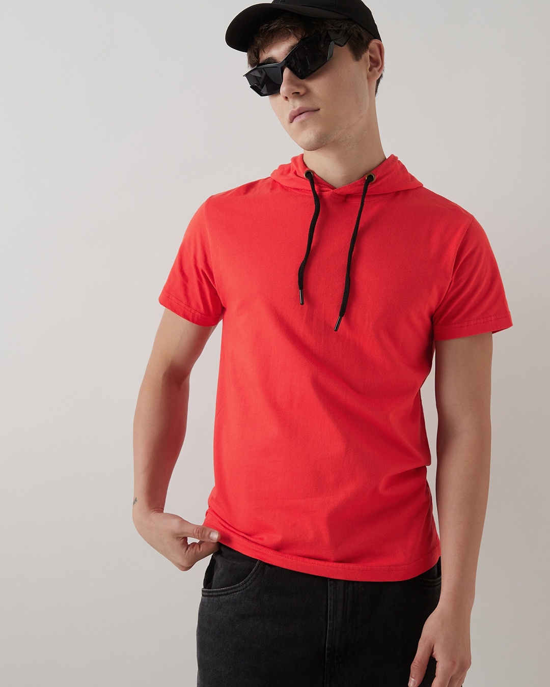 Men wearing hooded t shirt