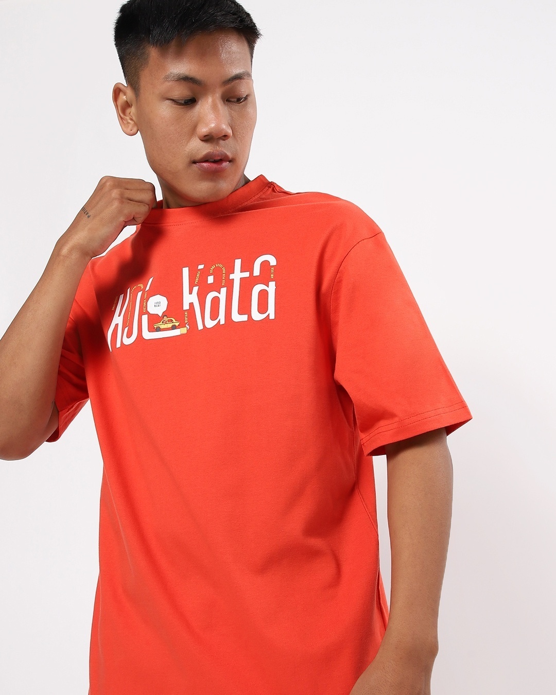 Shop Men's Red Kolkata Doodle Typography Oversized T-shirt-Front