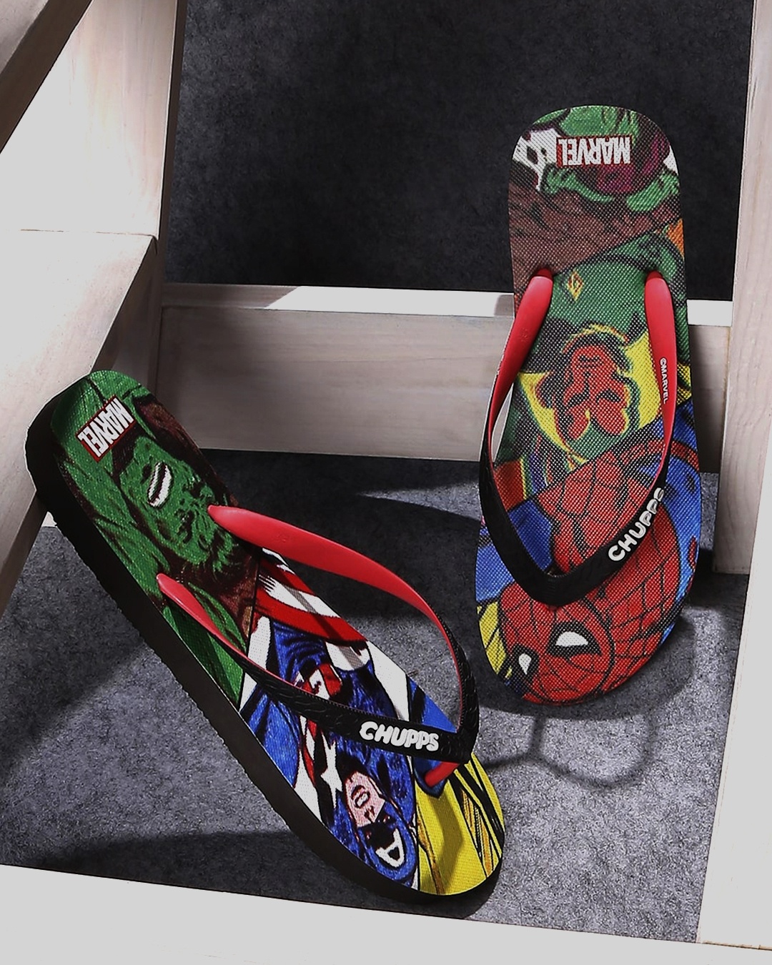 Buy Men s Red Marvel Printed Flip Flops Online in India at Bewakoof