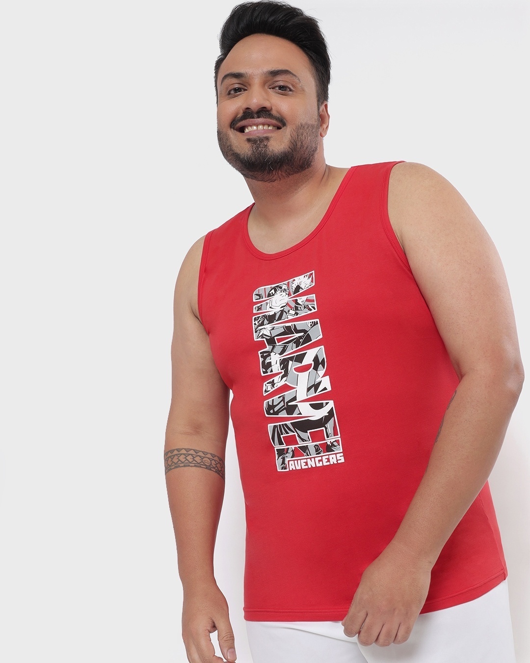 Shop Men's Red Marvel Typography Plus Size Vest-Front