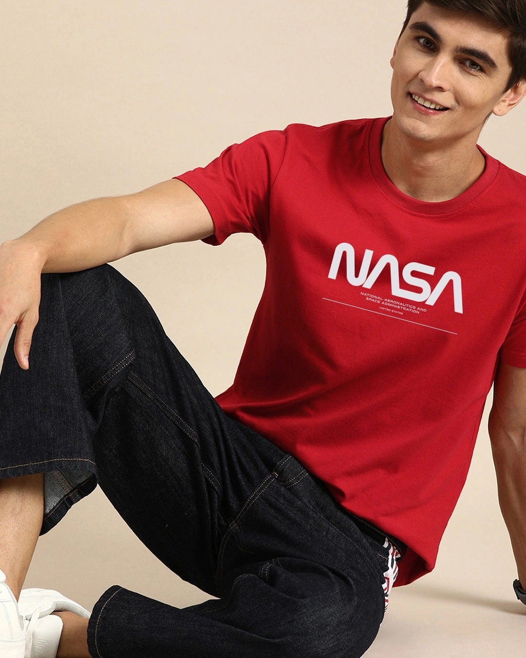 Shop Men's Red Nasa Typography T-shirt-Full