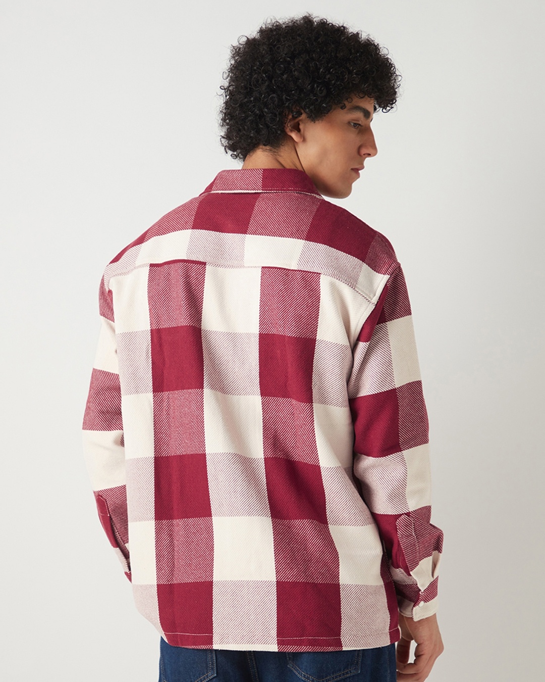 Men Maroon & White Check Oversized Shirt