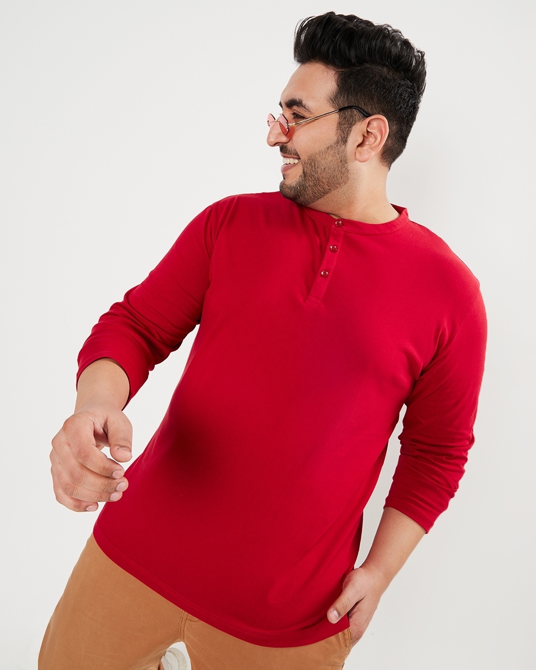 Shop Men's Red Plus Size Henley T-shirt-Front