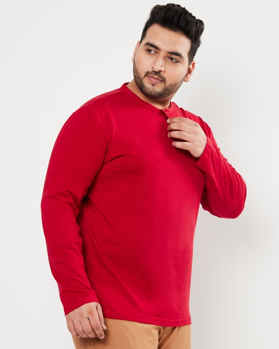Shop Men's Red Plus Size Henley T-shirt-Back