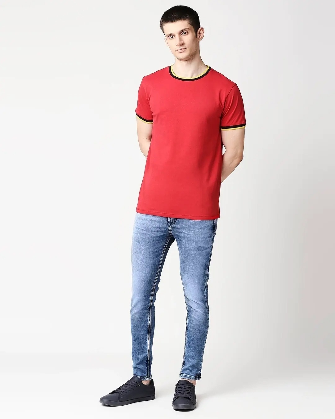 Buy Men's Red Plus Size Round Neck Varsity T-shirt for Men red Online ...
