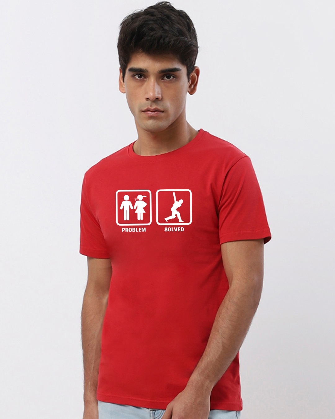 Shop Men's Red Problem Solved T-shirt-Front