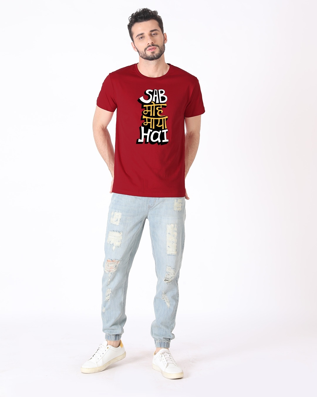 Shop Men's Red Sab Moh Maya Hai Vintage Typography T-shirt-Design