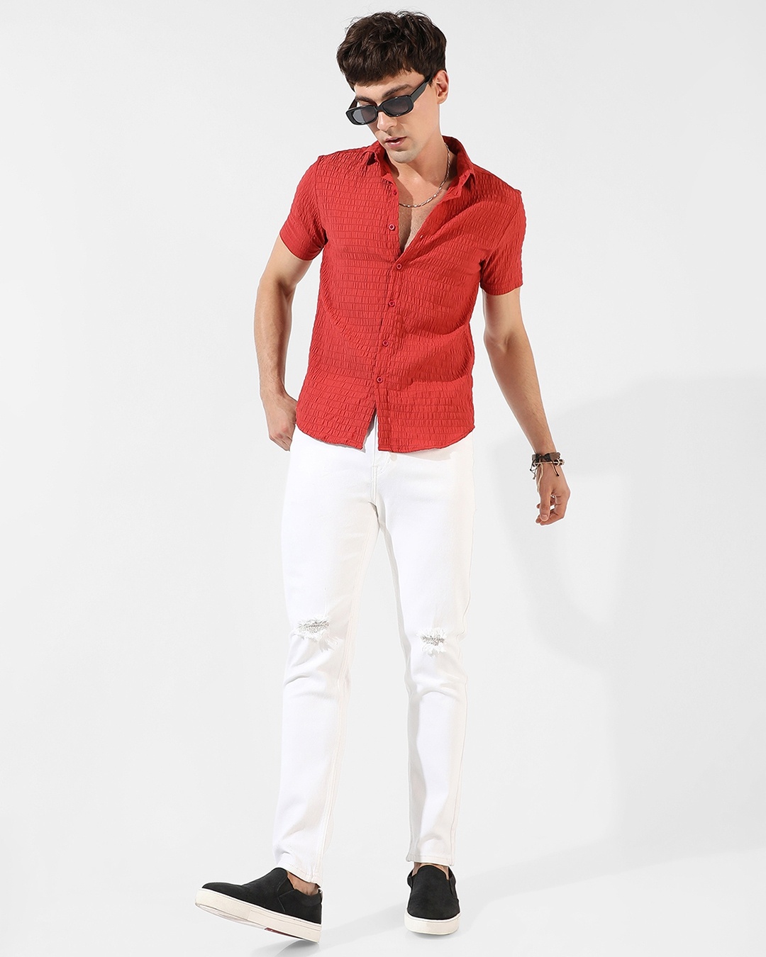 Men's Red Textured Shirt