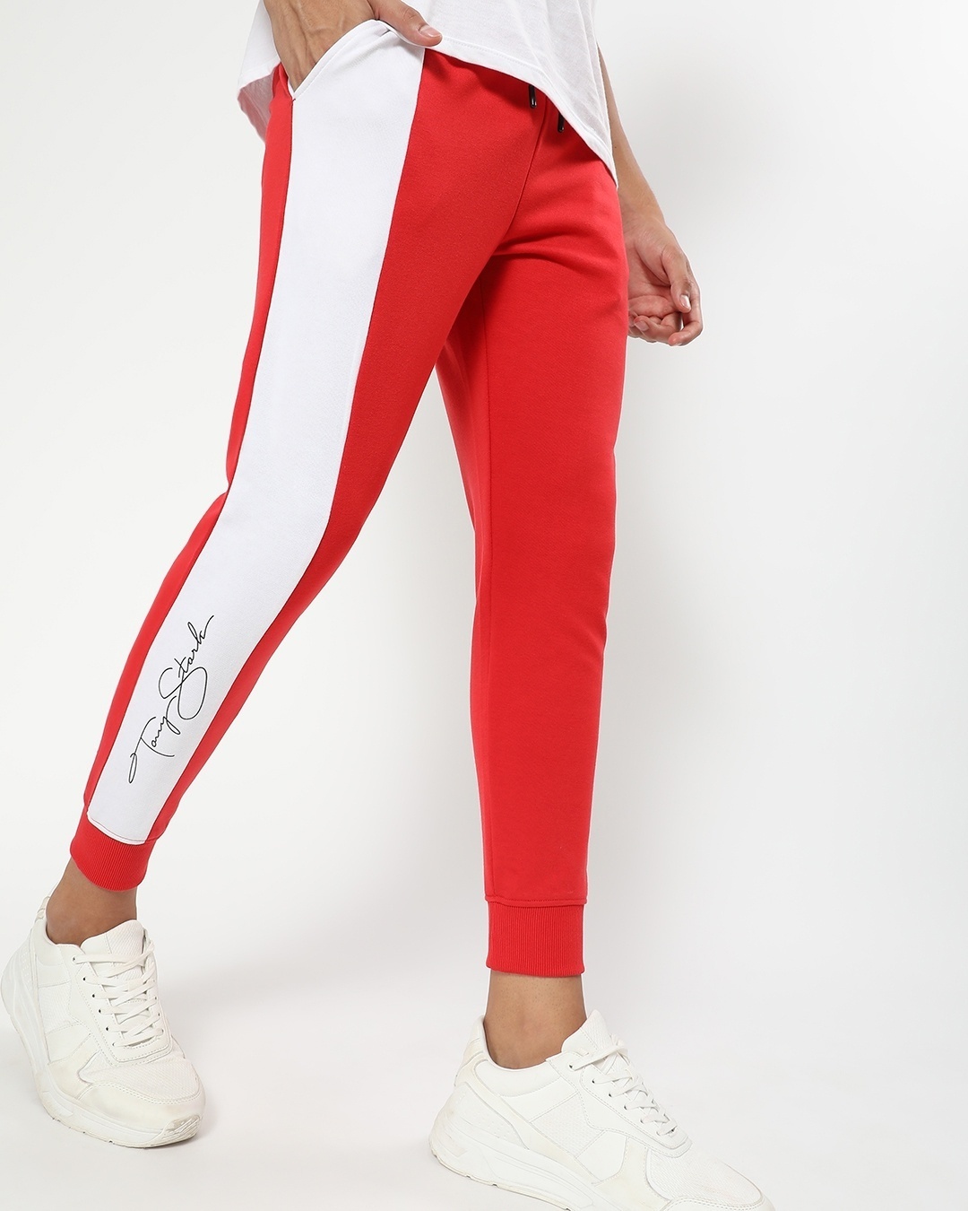 Shop Men's Red Side Panel Typography Joggers-Front