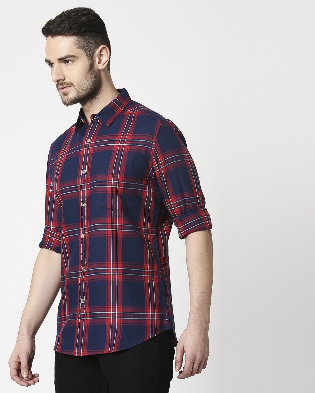 Shop Men's Red Slim Fit Casual Check Shirt-Design