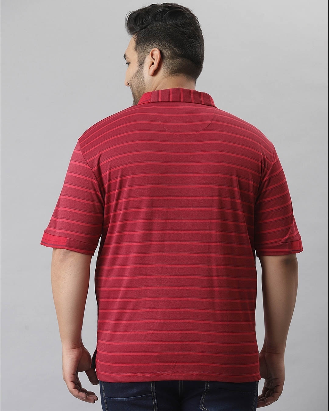 Shop Men's Red Striped Stylish Half Sleeve Casual T-shirt-Back