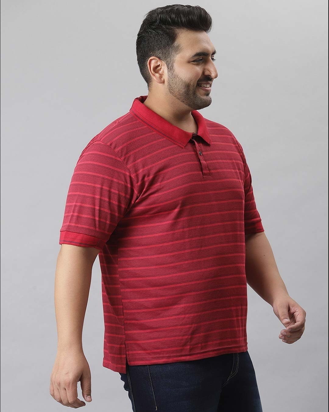 Shop Men's Red Striped Stylish Half Sleeve Casual T-shirt-Full