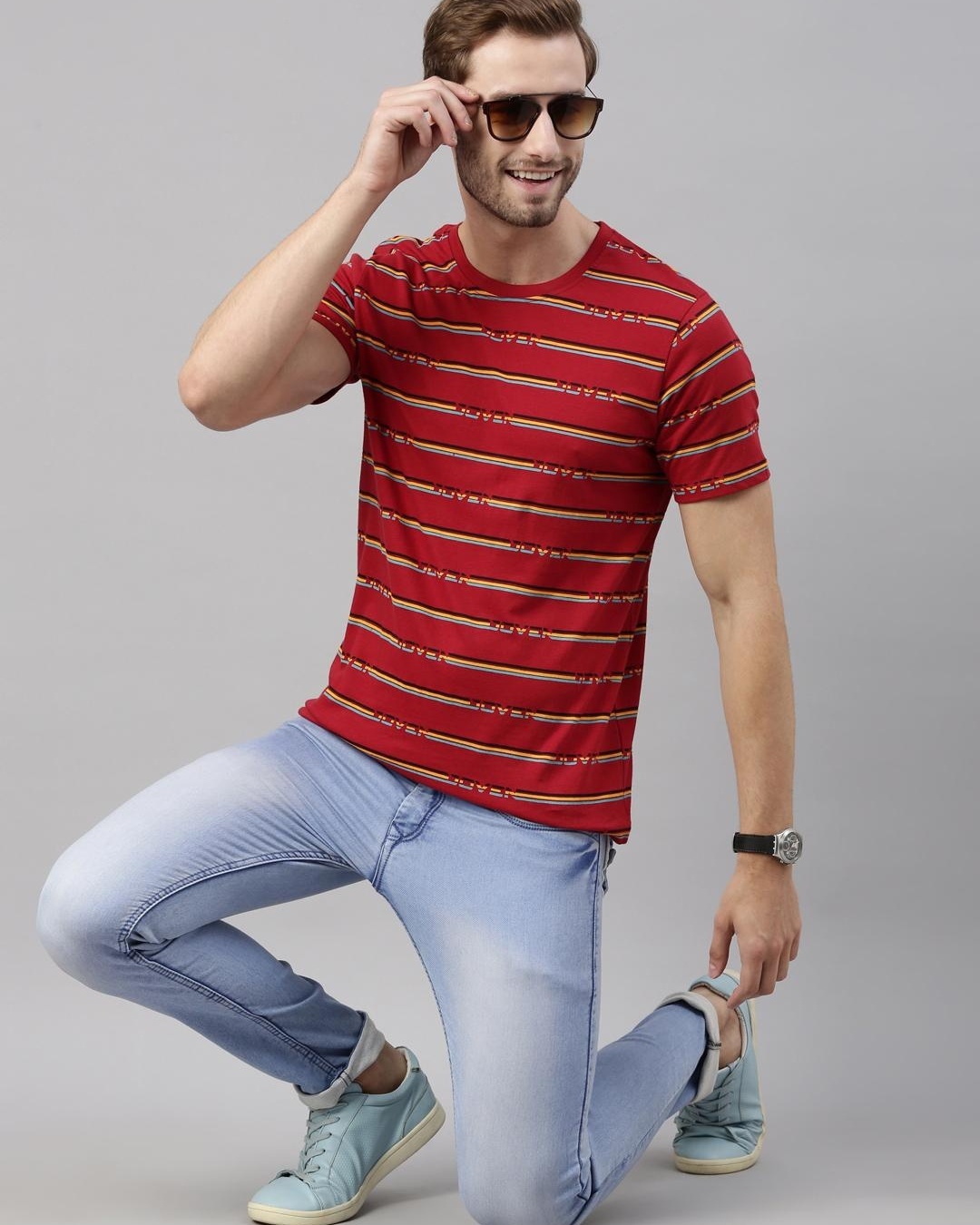 Buy Men's Red Striped T-shirt for Men Red Online at Bewakoof