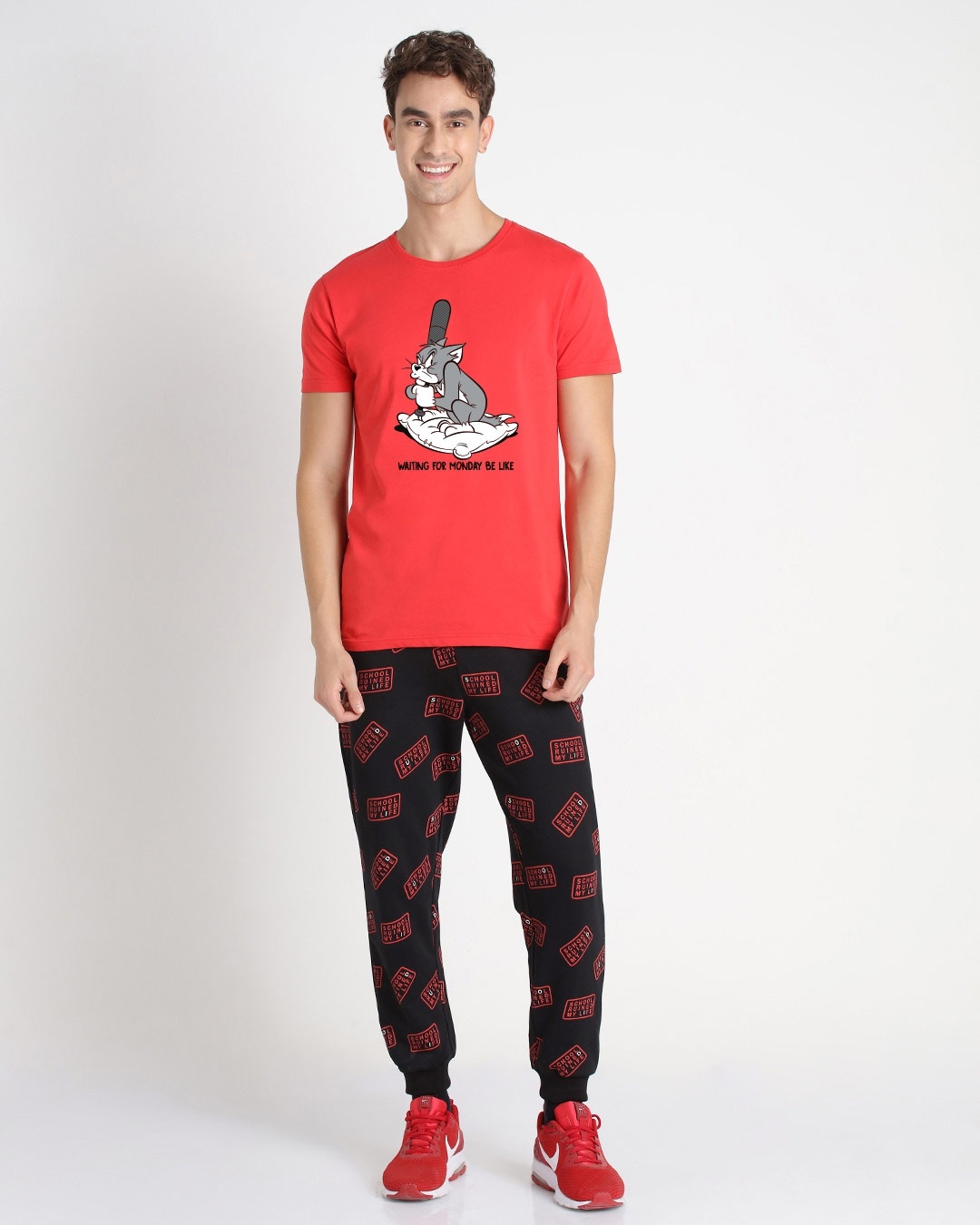Shop Men's Red Waiting For Monday Graphic Printed T-shirt (TJL)-Design
