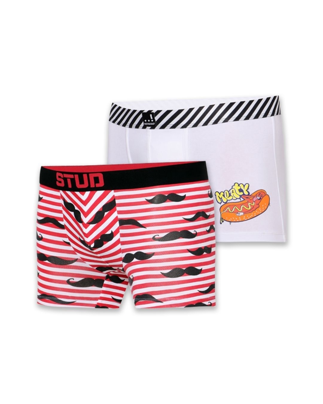 Shop Men's Red & White Striped Printed Cotton Trunks (Pack of 2)-Front