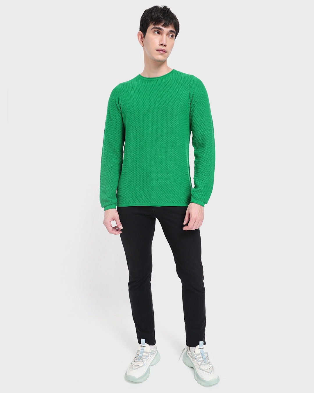 Buy Men's Green Textured Sweater for Men Rolling Hills Online at Bewakoof