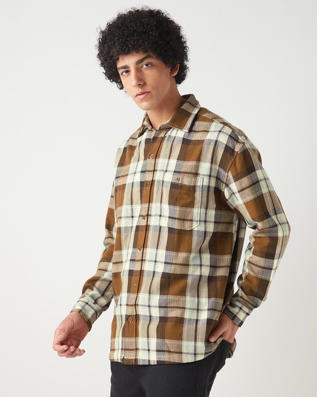 Buy Men's Rust Orange Checked Oversized Shirt Online at Bewakoof