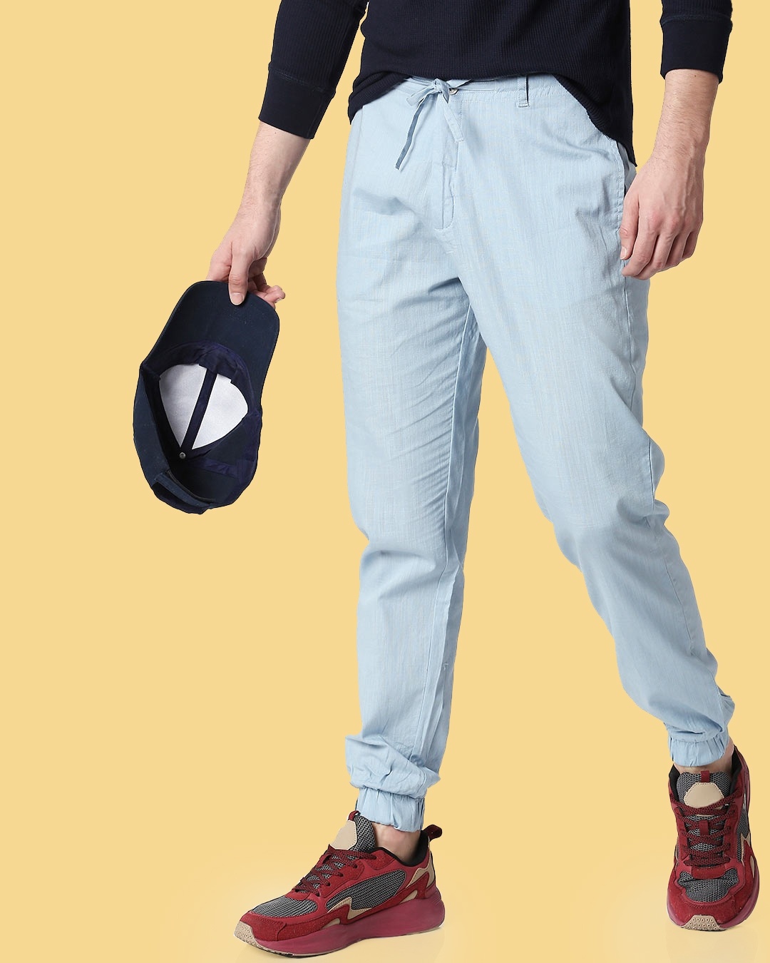 Shop Men's Sky Blue Cotton Jogger Pants-Front