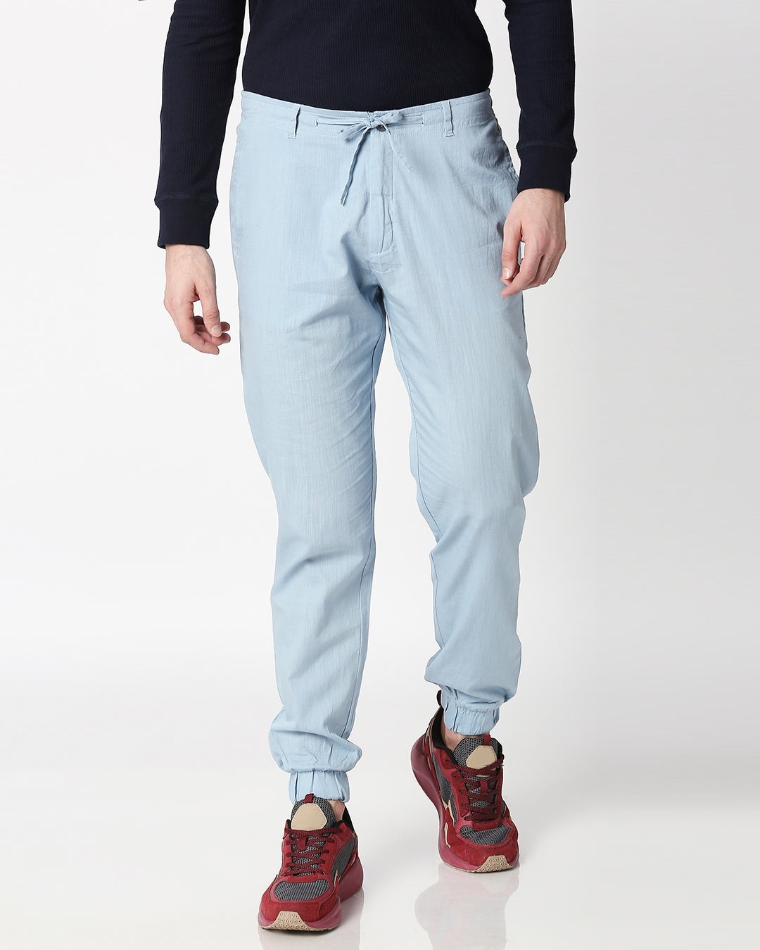 Shop Men's Sky Blue Cotton Jogger Pants-Back