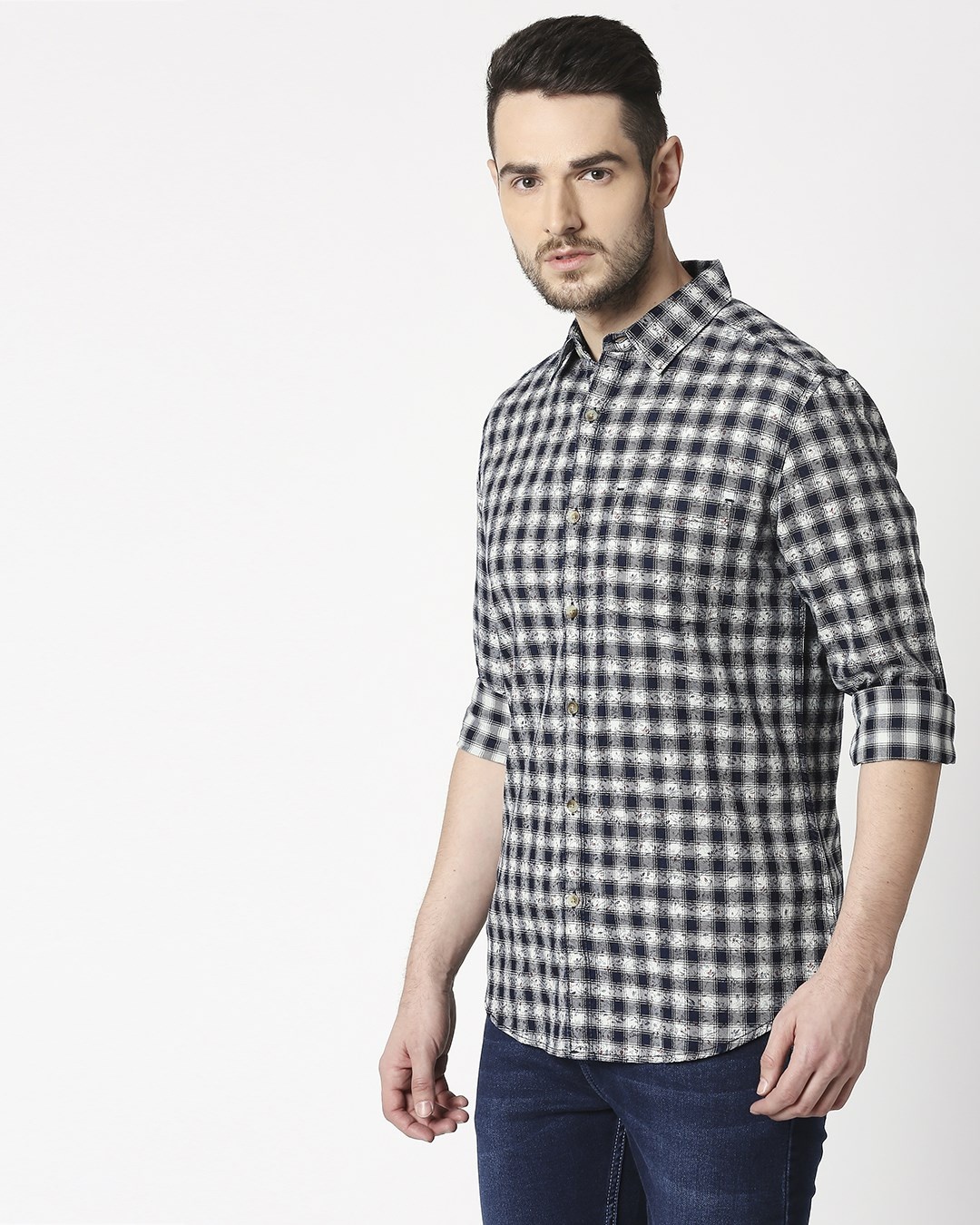 Shop Men's Slim Fit Casual Cotton Indigo Shirt-Design