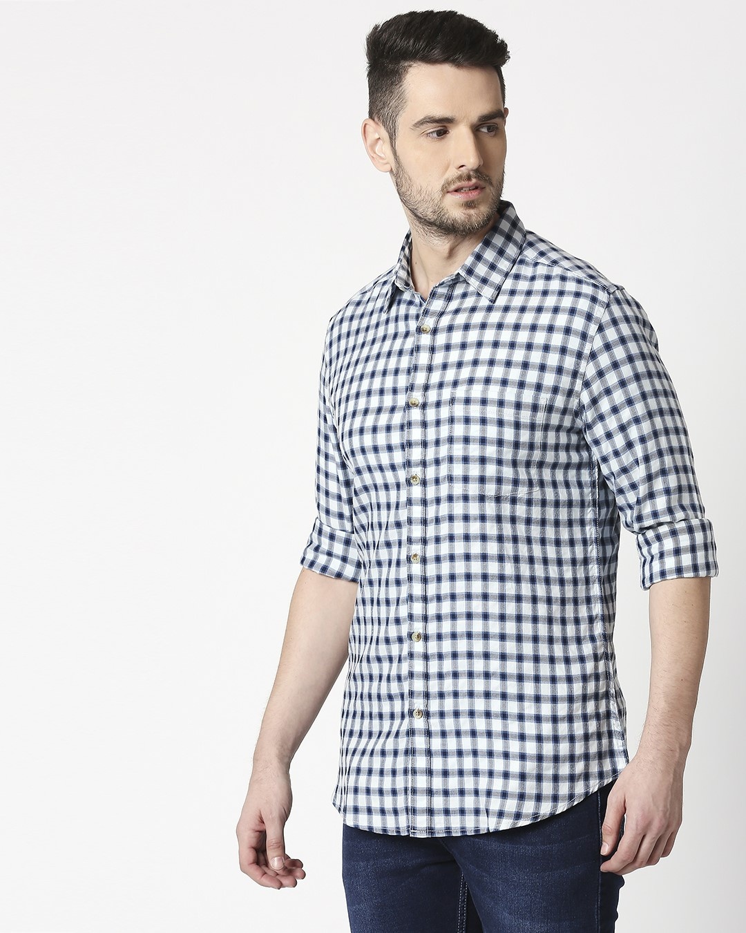 Shop Men's Slim Fit Casual Indigo Shirt-Full