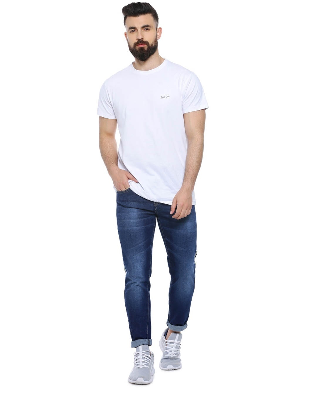 Shop Men's Slim Fit Solid Side Striped Stretch Stylish New Trends Blue Denim Jeans-Full